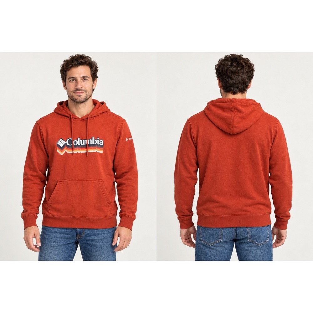 Columbia Mens Burnt Orange Retro Stacked Logo Fleece Hoodie XM0399 Size M